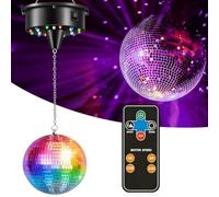 Boule disco avec moteur rotatif, boule disco de 20 cm pour fêtes, kit de boules de miroir professionnelles, boule de miroir à moteur rotatif, boule de miroir, boule de miroir, lumières LED pour