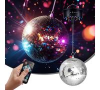 Boule disco miroir de 20 cm avec moteur rotatif USB 10 tr/min, diffuseur disco avec 6 modes de lumière multicolores, 18 et 30 perles LED, effet de lumière LED pour fête, fête, club et événements disco
