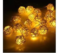 Boule en rotin LED Guirlande lumineuse, 20 LED Boule lumières décoratives 5 cm de diamètre en rotin lumières-battery