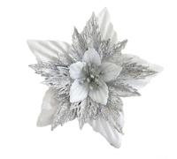 Boule florale artificielle à suspendre pour couronne de Noël Argenté 18 cm | 18 cm de taille, mélange de tissu et de plastique, aspect réaliste, s'accroche facilement, illumine n'importe quel arbre
