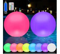 Boule Lampe Flottante Piscine Solaire,2 Pièces 34cm Boule Lumineuse Piscine Flottante Solaire,16 RGB Lampe Flottante Sphère Lumière