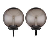 Boule Lampes solaires de jardin rondes Bougie solaire LED Effet de feu Lampes de jardin 25 cm pour l'extérieur, plastique fumé, 1x LED blanc chaud, DxH 25x38,5 cm, lot de 2