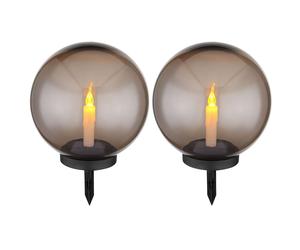Boule Lampes solaires de jardin rondes Bougie solaire LED Effet de feu Lampes de jardin 25 cm pour l'extérieur, plastique fumé, 1x LED blanc chaud, DxH 25x38,5 cm, lot de 2