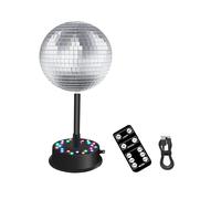 Boule Lumineuse Miroir avec Télécommande, Moteur Rotatif Réglable à 23 LED et Boule Miroir Argentée de 15 cm pour la Décoration Intérieure