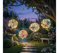 Boule lumineuse solaire à suspendre en forme de papillon coloré 55 cm | Lanterne sphérique en fer, étanche, décoration extérieure pour jardin, cour, allée, blanc chaud