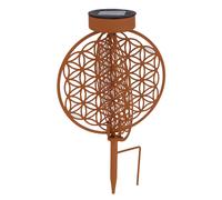 Boule solaire rouille pour extérieur Lampe solaire rouille Lampe solaire de jardin avec piquet, effet lumineux motif fleur de vie, 1x LED blanc chaud, DxH 20 x 31 cm