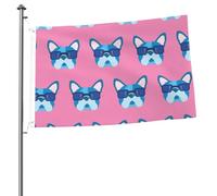 Bouledogue français avec lunettes (2) mâts de drapeau de jardin personnalisés 90 x 60 cm drapeaux avec œillets