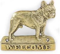 Bouledogue français - plaque de porte avec chien, plaque de bienvenue en laiton, plaque exceptionnelle avec l'inscription « Welcome » de la marque Art-Dog