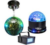 Boules à facettes 20cm + moteurs 18 LED + Mini strobe + SUNMAGIC