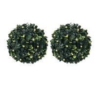 Boules de buis artificielles avec LED 2 pcs vert 22 cm
