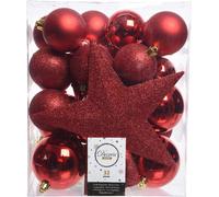 Boules de Noël en plastique avec étoile de Noël Set de 33 boules rouge Noël