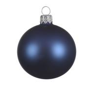 Boules de Noël en verre 8 cm soufflées à la bouche, boîte de 6 - bleu nuit mat