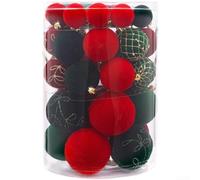Boules de Noël Flockées 44pcs Vert Motif Vigne Relief Seau PVC | Texture douce flocage pour velours Accents dorés scintillants Bagues pour suspension pour facile Différents formats