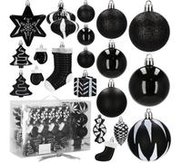 Boule de Noel 77 pièces Noir - Plastique Poli Brillant incassable, lot décoratif, Boule Sapin de Noel, Finitions Glossy, Attaches incluses, Ornements pour Sapin, intérieur - SPRINGOS