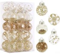 Boules transparentes peintes en PET pour sapin de Noël (or clair) | Boules de Noël transparentes pour décoration d'arbre, maison, jardin