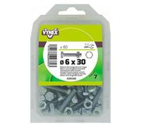 Boulon tête hexagonale acier zingué Ø 6 x L 30 mm - Paquet de 60