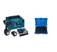 Boulonneuse à chocs 18V LXT 1050Nm 3/4" (2x5,0 Ah) en MAKPAC - MAKITA DTW1001RTJ & Laser 6648 Jeu de 18 Douilles à Choc Diamètre 1/2" 1,27 cm