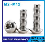Boulons Allen à six pans creux en acier inoxydable, vis hexagonales en métal, vis filetées à la machine, ISO7380, M2, M2.5, M3, M5, M6, M8, M10, M12, 304