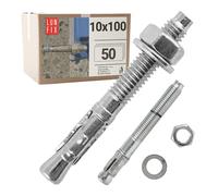 Boulons ancrage béton 10x100 50 pcs - Cheville molly acier zingué avec goujon, tige filetée, écrou, rondelle - Fixation charge lourde, vis béton, scellement chimique, Ancrage robuste Lun Fix