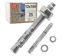 Boulons ancrage béton 12x160 25 pcs, tige filetée, écrou, rondelle | Cheville molly acier zingué avec goujon, Fixation charge lourde, vis béton, scellement chimique, Ancrage robuste
