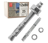 Boulons ancrage béton 12x80 25 pcs, tige filetée, écrou, rondelle | Cheville molly acier zingué avec goujon, Fixation charge lourde, vis béton, scellement chimique, Ancrage robuste