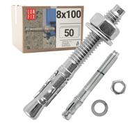 Boulons ancrage béton 8x100 50 pcs, tige filetée, écrou, rondelle | Cheville molly acier zingué avec goujon, Fixation charge lourde, vis béton, scellement chimique, Ancrage robuste