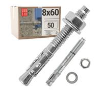 Boulons ancrage béton 8x60 50 pcs - Cheville molly acier zingué avec goujon, tige filetée, écrou, rondelle - Fixation charge lourde, vis béton, scellement chimique, Ancrage robuste Lun Fix