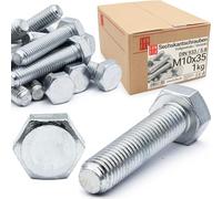 Boulons hexagonaux M10x35 DIN 933 acier galvanisé 5.8, filetage complet, vis hexagonales, visserie boulonnerie pour assemblage métal, construction, bricolage, 1 kg (env. 30 pcs)