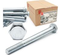 Boulons hexagonaux M12x150 DIN 931 acier galvanisé 8.8, 1 kg (env. 7 pcs) | filetage partiel, vis hexagonales, visserie boulonnerie pour assemblage métal, construction, bricolage