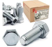 Boulons hexagonaux M12x25 DIN 933 acier galvanisé 8.8, filetage complet, vis hexagonales, visserie boulonnerie pour assemblage métal, construction, bricolage, 1 kg (env. 29 pcs)