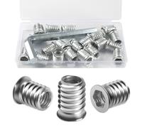 BOUMVID Insert Fileté Bois M10 x 20mm, 20 Pièces, Inserts D'écrou, Acier au Carbone, Zinc, Manchons à Visser, Vis Tête Hexagonale pour Meubles en Bois