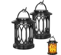Boundbreed Lot de 2 lanternes solaires à flamme vacillante pour extérieur, étanche, à suspendre, marche/arrêt automatique, lanternes décoratives pour cour