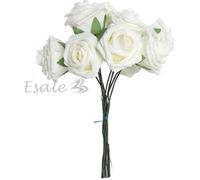 Bouquet 10pcs Fleur Artificiel Roses Mousse Blanc du Lait Déco Mariage Maîson