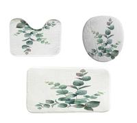 Bouquet Aquarelle avec Feuilles D'Eucalyptus Vertes Carpettes De Toilette 3Pcs, Housse De Couvercle De Toilette Absorbant Housse D'Abattant pour Intérieur Chambre À Coucher