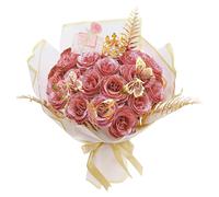 Bouquet de 24 roses pailletées, roses artificielles à composer soi-même avec des fleurs pailletées et une couronne, carte postale, bouquet de roses pailletées, bouquet de fleurs artificielles roses po