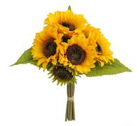 Bouquet de 9 têtes de tournesol artificielles en soie pour la maison, le salon, le bureau, le centre de table, décoration en tissu, jaune, 30 cm