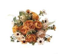 Bouquet de fleurs artificielles haut de gamme, pivoines Shuerman, roses pour décoration d'intérieur, arrangements floraux en soie pour intérieur (orange)