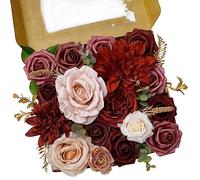 Bouquet de fleurs artificielles, mélange de fleurs de dahlia en soie, tête de fleur synthétique avec tiges, fleurs artificielles pour bouquets de mariage, centres de table de mariage, fête (bordeaux)