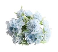 Bouquet de fleurs artificielles pivoines en soie hortensia avec tiges pour mariage, maison, centre de table, décoration de balcon, petite taille (bleu taille unique)