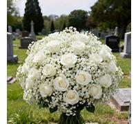 Bouquet de fleurs artificielles pour cimetière extérieur - Composition florale faite de roses artificielles et de bruyère. Décoration florale en plastique sans entretien, convenant aux cimetières et a