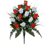 Bouquet de fleurs de cimetière artificielles en soie avec lys rouges et marguerites blanches pour décoration (A, 40 x 30 cm)