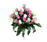 Bouquet de fleurs de cimetière artificielles en soie avec lys rouges et marguerites blanches pour décoration (C, 40 x 30 cm)
