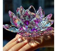 Bouquet de fleurs de lotus en cristal - Grande taille - Artisanat - Décoration pour la maison - De toutes les couleurs - Cadeau pour un anniversaire, un mariage, Verre cristal, violet