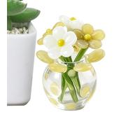 Bouquet de fleurs en verre - 3 x 3 x 4 cm | Fleurs miniatures avec vase, 1 lot de mini fleurs artificielles en verre pour femme, mariage, salon, table à manger, décoration de bureau