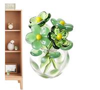Bouquet de fleurs en verre - 3 x 3 x 4 cm | Fleurs miniatures avec vase, 1 lot de mini fleurs artificielles en verre pour femme, mariage, salon, table à manger, décoration de bureau
