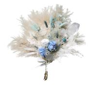 Bouquet de Fleurs séchées, Roses Bleues et Blanches, Herbe de Pampa, Eucalyptus et Ruban décoratif, Composition Florale élégante pour Mariage, décoration intérieure et Cadeau