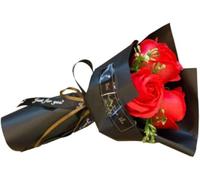 Bouquet de Roses artificielles à 3 têtes de Savon Rouge - Cadeau de Saint-Valentin pour Femme, Meilleure Amie et Petite Amie, Anniversaire, Noël, Saint-Valentin, de la Part de sa Fille, Mari, Fleurs