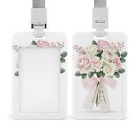 Bouquet de roses pastel avec ruban en dentelle - Porte-badge rétractable - Porte-carte - Protecteur de carte - Badge nominatif pour travail, bureau, médecin, infirmière