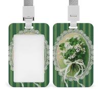 Bouquet de trèfle vintage avec ruban blanc, porte-badge rétractable, porte-cartes, porte-cartes, badge nominatif pour travail, bureau, médecin, infirmière