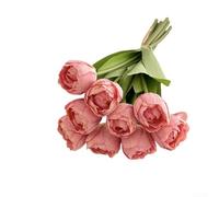 Bouquet de tulipes artificielles à 9 têtes avec bords brûlés - Fleurs artificielles en soie pour décoration d'intérieur, mariage, centre de table, fête, bricolage (39 cm (rose foncé)